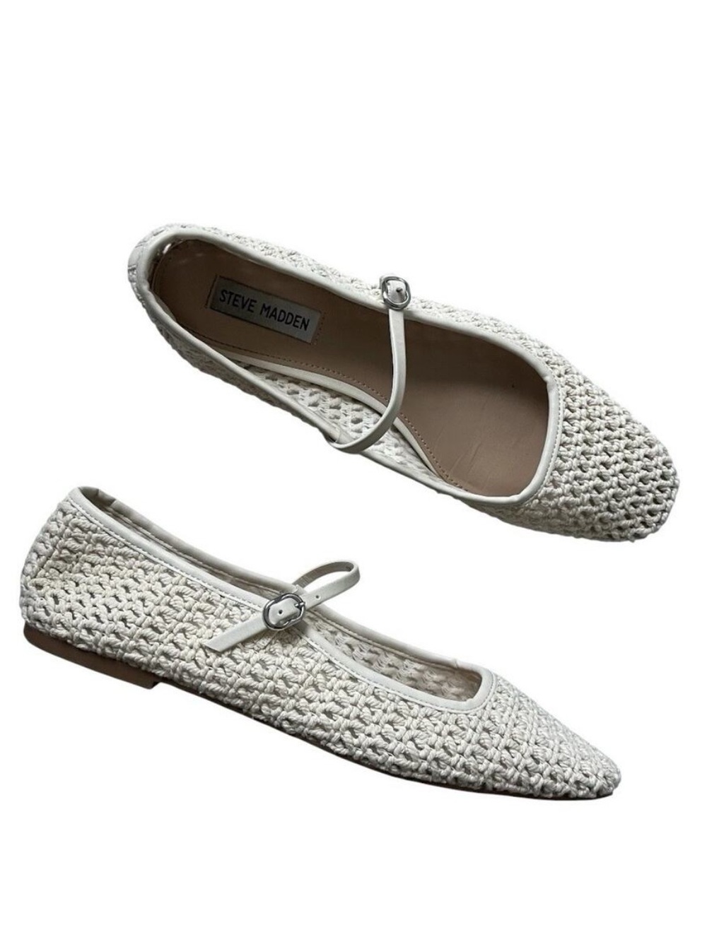 Steve Madden Marree Mary Jane Size 11 Cream Crochet Flat Minimalist chic